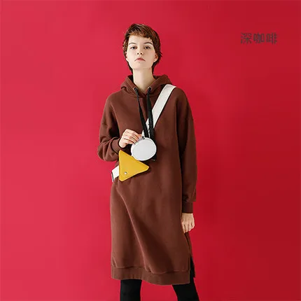 Toyouth платье с капюшоном Женская Длинная толстовка с капюшоном осень зима Повседневный однотонный пуловер с капюшоном толстовки - Цвет: dark brown