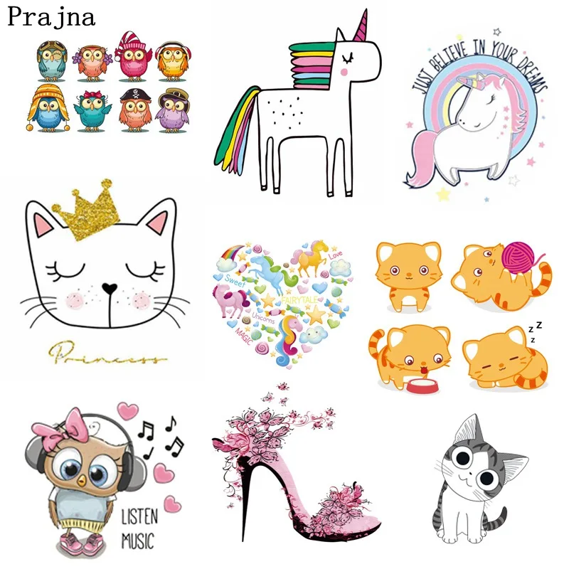 

Prajna Cute Cartoon Unicorn Patch Thermal Transfers For Kids Clothes Iron On Patches Heat Transfers DIY T-Shirt Dress Stickers