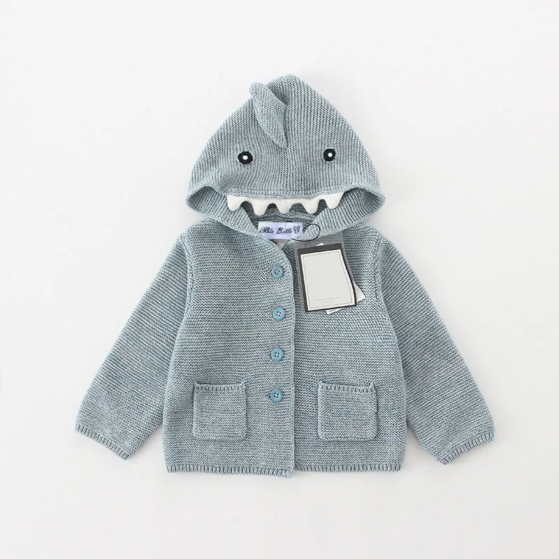 

Spring Autumn Girls Boys Sweaters Shark Style Knitted Kids Cardigan Warm Cotton Children Clothing Fashion Long Sleeve Coats