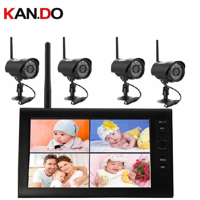 4 waterproof Cameras 7.0" Baby Monitor Wireless 2.4G Nightvison Baby