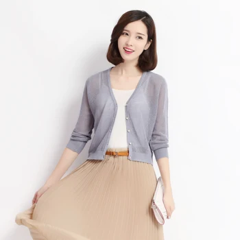 

Hot sale summer & spring lady's hollow out knitwear female long sleeve thin knit cardigan