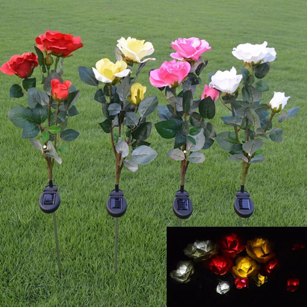 LED Light for Yard Garden Path Way Landscape Decorative Night Lamp Outdoor Solar Powered Rose Flower Lamp