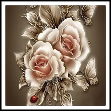 YIKEE Diamond Painting Flowers Butterfly Roses Kits Handmade Needlework DIY Diamond Embroidery Mosaic Rhinestone Picture h1010