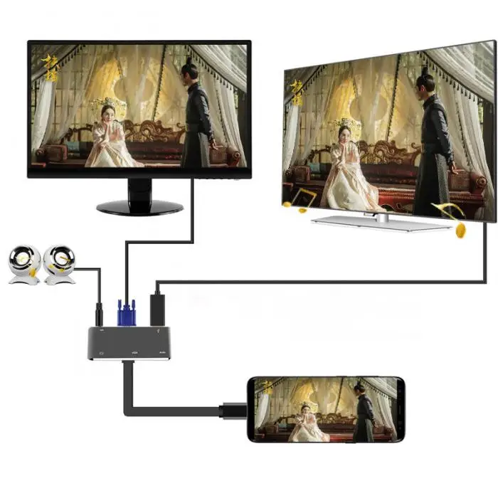 USB C к HDMI адаптер 4K type-C к HDMI/VGA/аудио/USB 3,0 порт+ USB C порт конвертер GDeals