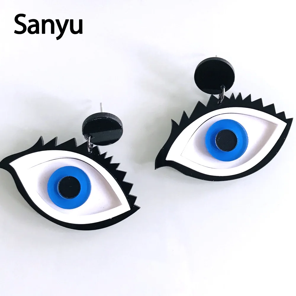 

New Arrival Cool Punk Blue Big Eyes Exaggerated Acrylic Drop Earrings for Female Fashion Dangle Earrings Night Club Brincos 2019