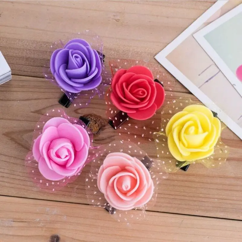 

5pcs/ New DIY lace simulation rose hair clips baby colorful candy color handmade hair accessories