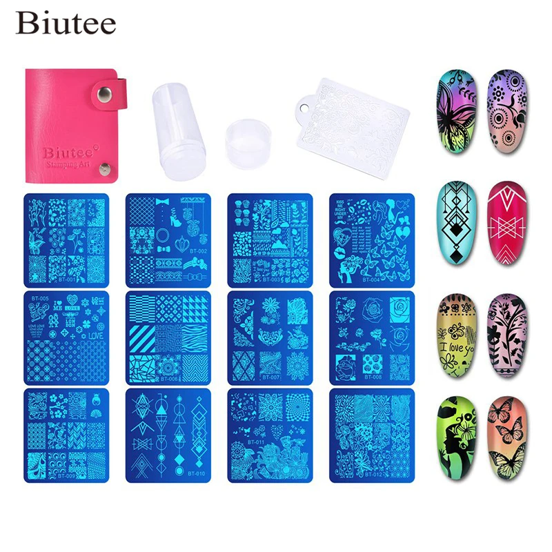 

Biutee 12PCS Leaves Flowers Pattern Nail Stamping Plates Image Painting Nail Art Stencils Template Manicure Nail Stamp Tools