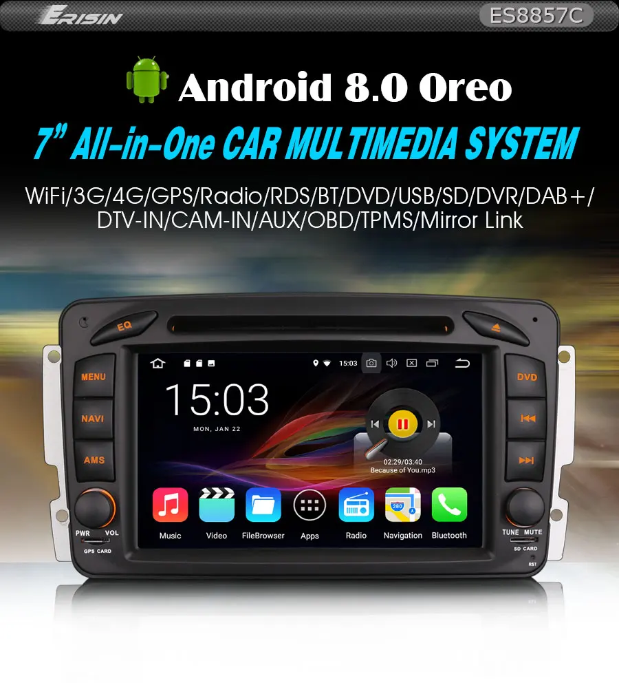 Flash Deal Erisin ES8857C 7" Android 8.0 Octa core 4G RAM Car DVD GPS Radio DVR DAB+ DVD for Mercedes C/CLK-Class W203 Viano Vito 0