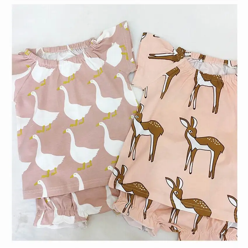 

Bonjean girl clothing set Infants Baby girls in pink swan boats elk monk sleeve short sleeved shot pants cotton suit summer set
