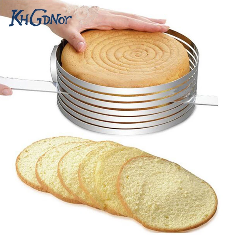 

KHGNDNOR DIY Stainless Steel Adjustable Flexible Cake Ring Cake Layered Slicer Mousse Ring Mold 6-8 inch Cake Slicer