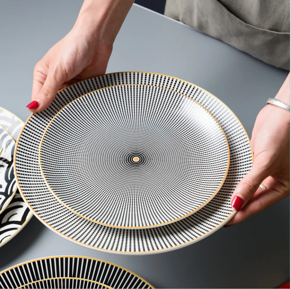 Креативная керамическая тарелка для ресторана с геометрическим узором