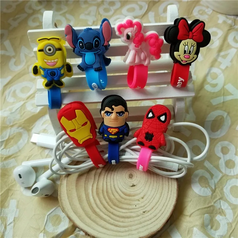 

2Pcs/lot Cartoon Cable Organizer Bobbin Winder Unicorn Spiderman Batman Wire Cord Management Marker Holder Cover For Earphone