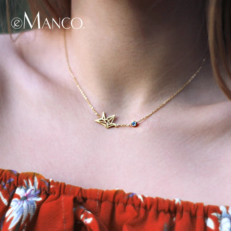 

EManco Stainless Steel Necklace for Women Gold Color Hot Trendy Necklace Jewelry Hollow Out Leaf Pendants Cubic Zirconia