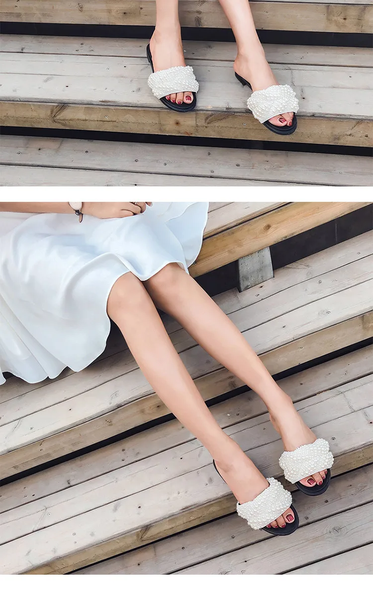 Г., женские летние роскошные Тапочки с жемчужинами женские сандалии-гладиаторы ручной работы на плоской подошве с открытым носком женская модная повседневная обувь
