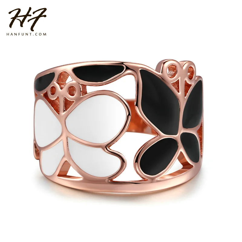 

New Top Quality Elegant Tow Butterfly Engagement Rings for Women Rose Gold Color Fashion XMas Jewelry For Girl Wholesale R675