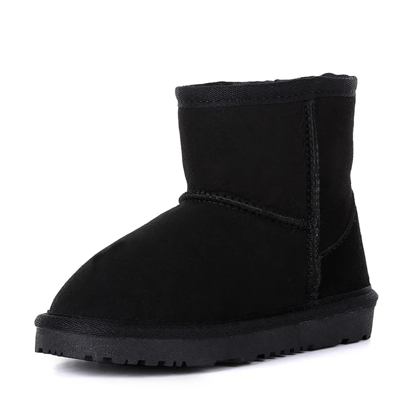 Новые зимние ботинки из овечьей кожи для детей; теплые ботинки с натуральным мехом; австралийские детские ботинки из натуральной кожи; шерстяные ботинки для мальчиков и девочек - Цвет: Black