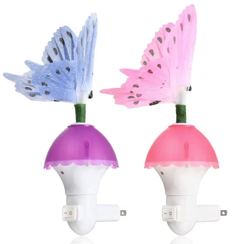 US Plug 7 Color Changing Fiber Optic Butterfly LED Night Light Lamp Night Lamps For Bedroom