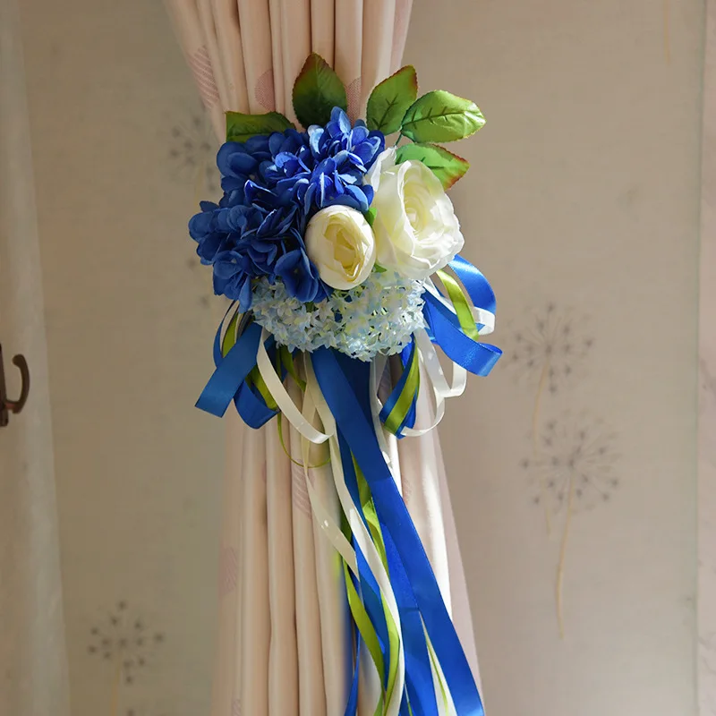  Wedding Bouquet Roses Artificial Flowers Ribbon Blue Hydrangea     (13)