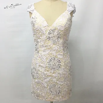 

Modest White Lace Cocktail Dress Short Dress to Party Bead Sheath Made in China 2017 Special Occasion Dresses Vestidos de Coctel