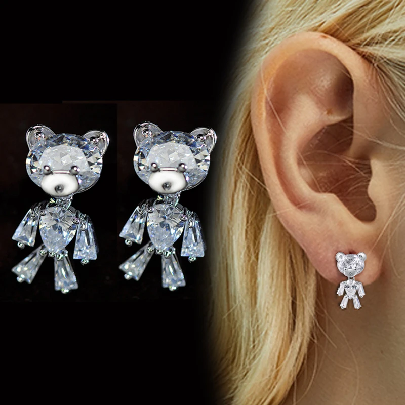 

Cute bear CZ Crystal Cubic Zirconia Stud Earrings for Women Girls S925 Silver Needles