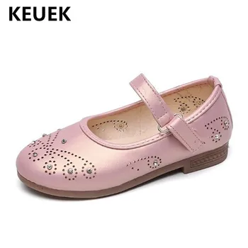 

New Children Rhinestone Cut-Outs Shoes Girls Princess Non-slip soft bottom Flats Baby Toddler Student Leather Shoes Kids 02