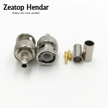 

100Pcs Brass 3 in 1 BNC Male Q9 Crimp RG58 RG142 RG400 LMR195 RF Coax Cable Straight Connector for CCTV Cameras Plug Adapter