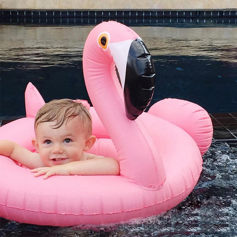 

0-3 Years Old Baby Inflatable Flamingo Swan Pool Float with Sunshade Ride-On Swimming Ring Safe Seat Water Toys Infant Circle