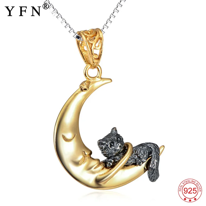 Женское ожерелье из серебра 925 пробы с подвеской в виде кошки и Луны|moon pendant