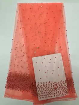 

Free Shipping ALC-XR1 Sequins lace fabric high quality fashion african french tulle net lace fabric 5yards/pc for dresss