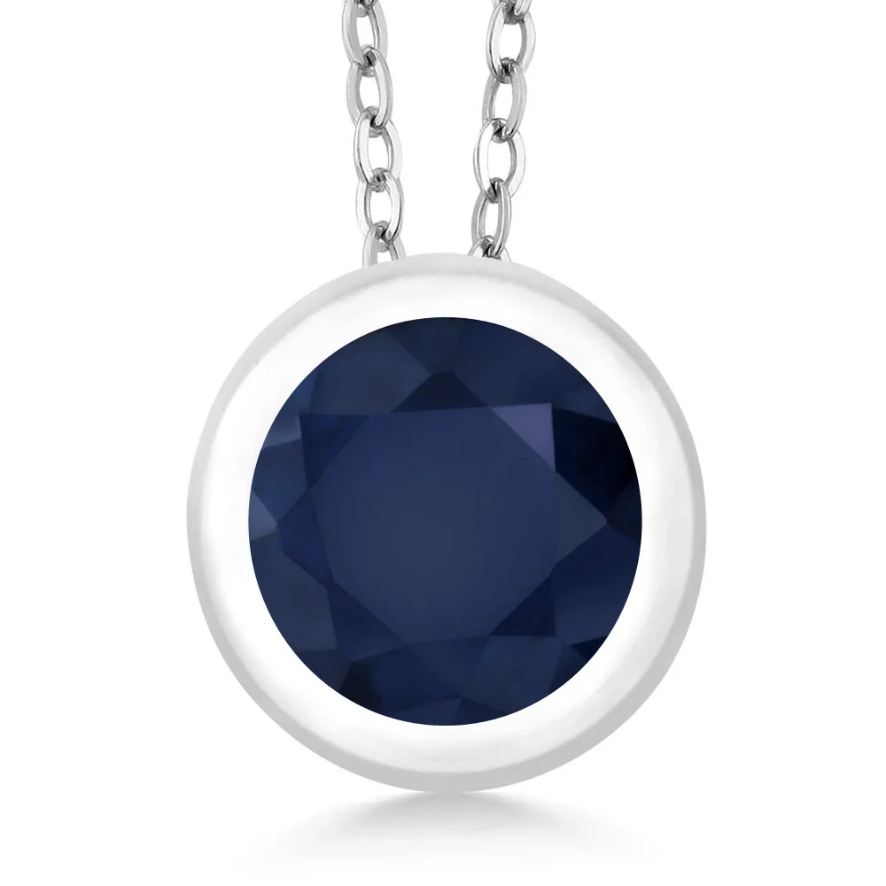 GemStoneKing 1,00 карат круглый натуральный синий сапфир хорошее ювелирное изделие 925 пробы Серебряный Драгоценный камень кулон ожерелье для женщин