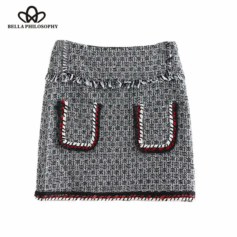 Wonder 2018 new Vintage Chic Frayed Trim Textured Weave Mini Skirts A Line Side Zipper Streetwear Skirts Casual Faldas Mujer