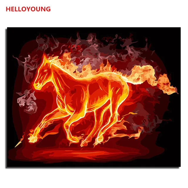 Лошадь Пегас бежит дикая цифровая живопись ручная роспись маслом по номерам Масляные картины китайские картины-свитки домашний декор