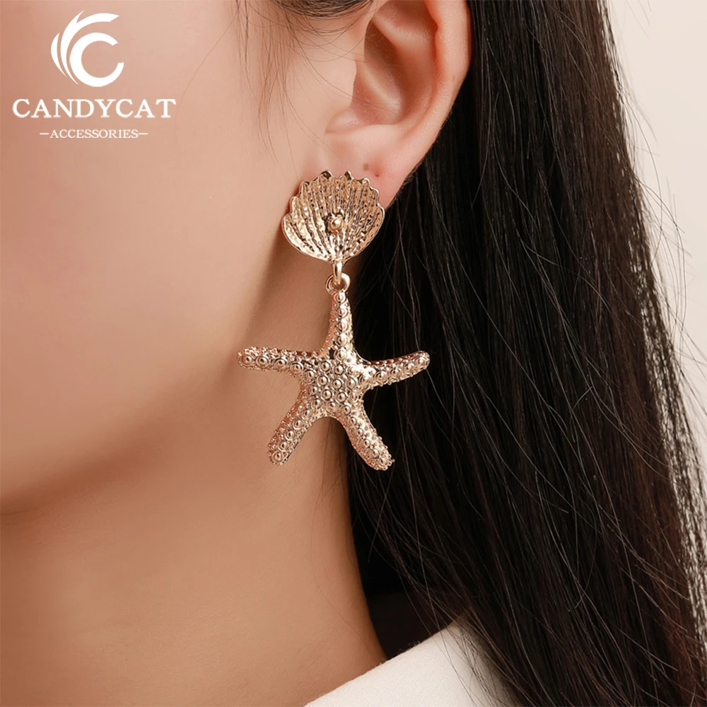 

Bohemia Big Starfish Drop Earrings for Women Personality Gold Sliver Shell Hanging Earrings Fashion Jewelry Beach Gift Wholesale