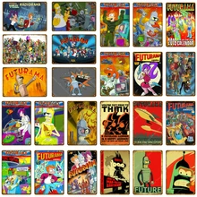 Американский комикс ТВ серия Futurama металлические вывески настенные стикеры декор комнаты винтажная живопись декоративная табличка Ретро мультфильм плакат