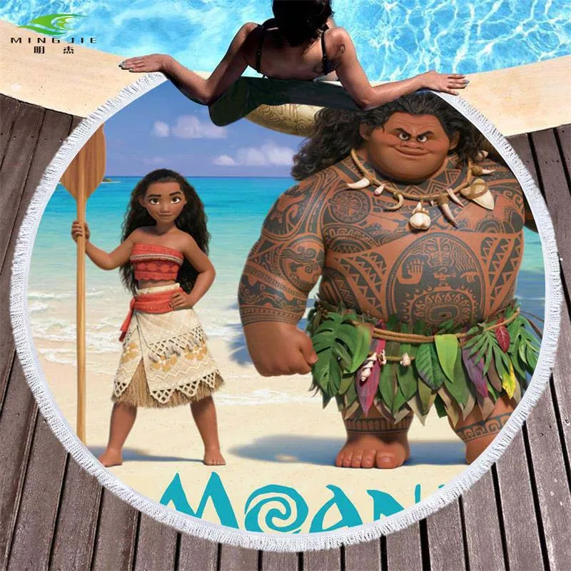 

Moana Round Beach Towel with Tassel for Women Microfiber Fabric Toalla Big Blanket Yoga Picnic Mat Adults Bath Towel Tapestry