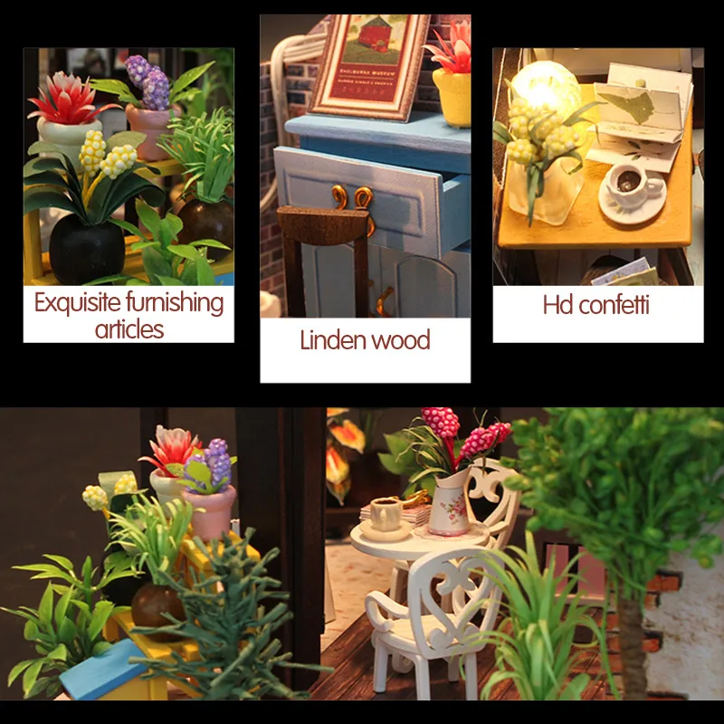 DIY Dollhouse With Furnitures Doll House Miniature Wooden House Waiting Time Coffee House Toys For Children Birthday Gift M027 DIY Dollhouse With Furnitures Doll House Miniature Wooden House Waiting Time Coffee House Toys For Children Birthday Gift M027