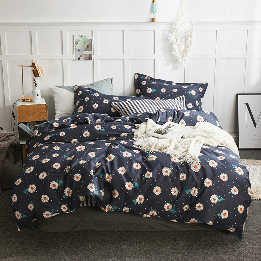 

Papa&Mima Small daisy print bedding set Cotton Queen King size flat sheet pillowcases duvet cover sets Dropshipping