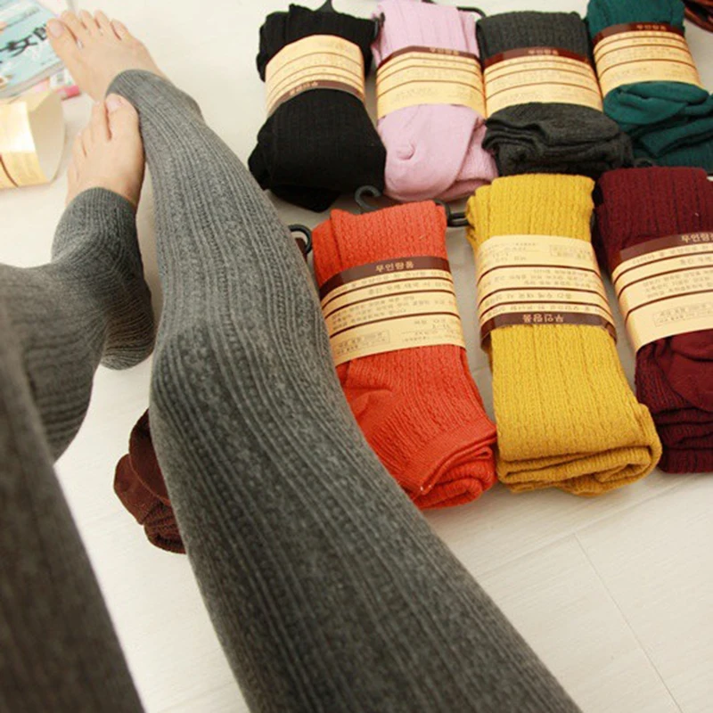 Fashion Women S Knitted Warm Tights Pantyhose Female Autumn Winter Elastic Slim Warm Thick