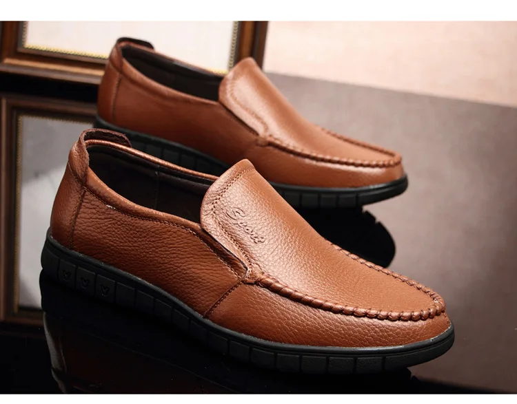 Мужская повседневная обувь из натуральной кожи; Брендовые мужские лоферы; мокасины; дышащие слипоны; черная обувь для вождения; H412