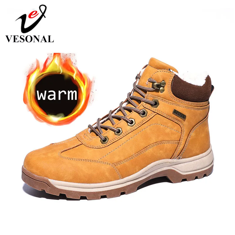 

VESONAL 2019 Brand Winter Warm Outdoor Ankle Snow Men Boots Shoes With Fur Plush Male Casual Boot Sneakers Footwear Autumn