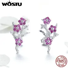 WOSTU, корейская мода, настоящее 925 пробы, серебро, цветок сливы, серьги-гвоздики для женщин, Свадебные Роскошные серебряные ювелирные изделия FNE040