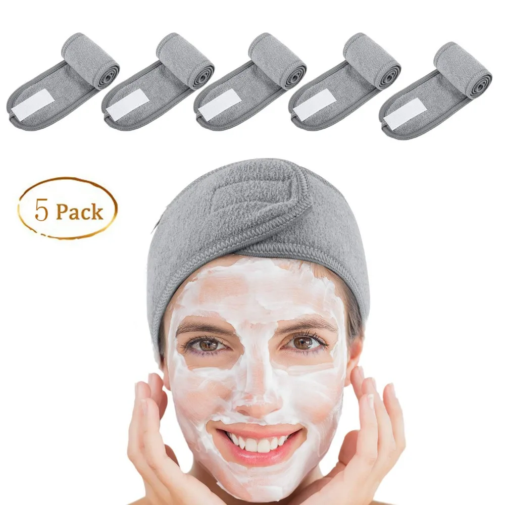 Toalha de Pano de Terry Cabeça com Fita 5 Pcs Spa Cabeça Facial Make up Cabeça Envoltório Trecho Mágica