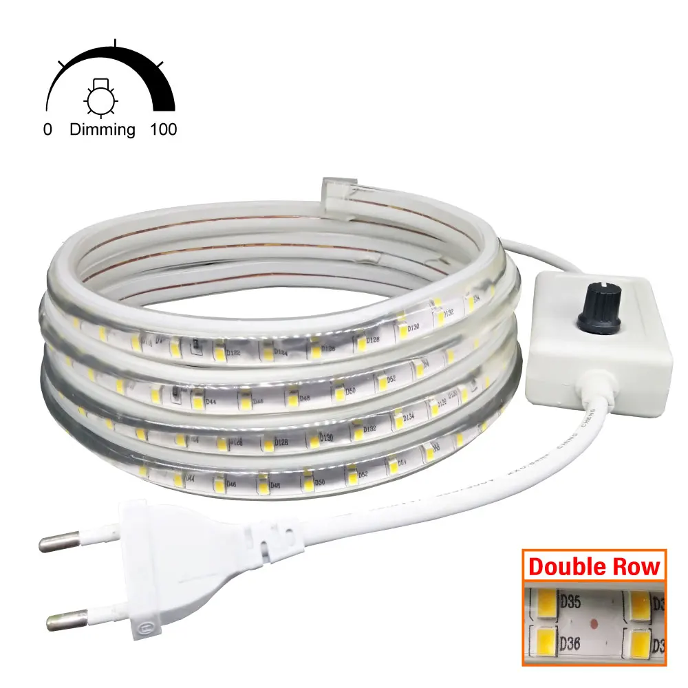 

Dimmable 220V Flexible Led Strip 156LEDs/m Waterproof Led Tape Led Light With Power Plug 2835 SMD Light Strips White Blue Colors