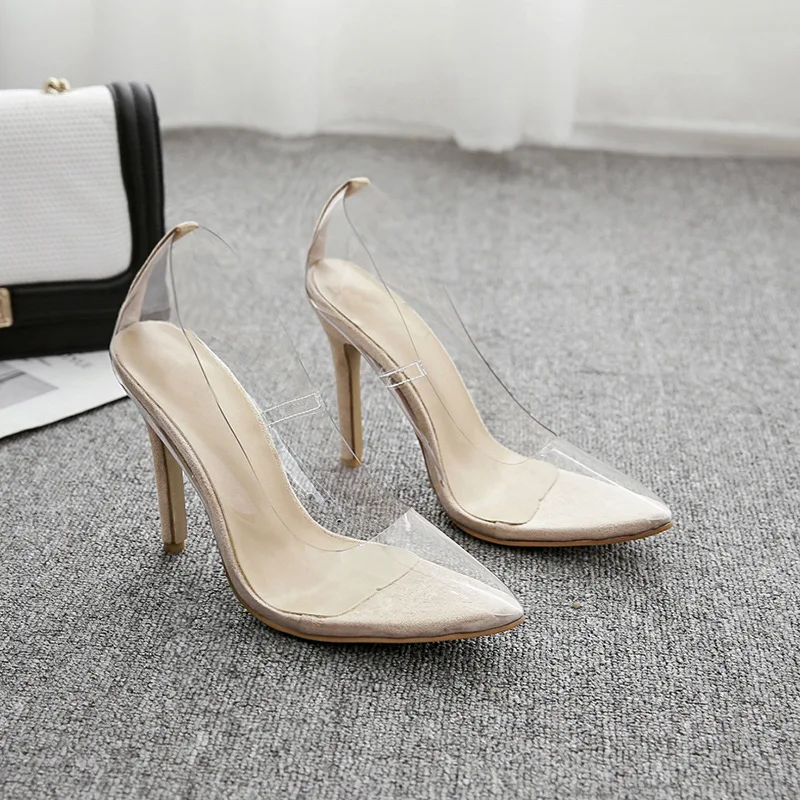 

Women Pumps Transparent High Heels 11CM Sexy Ladies Shoes Pointed Toe Slip-on Sexy Shallow Women Wedding Party Dress Shoes mujer