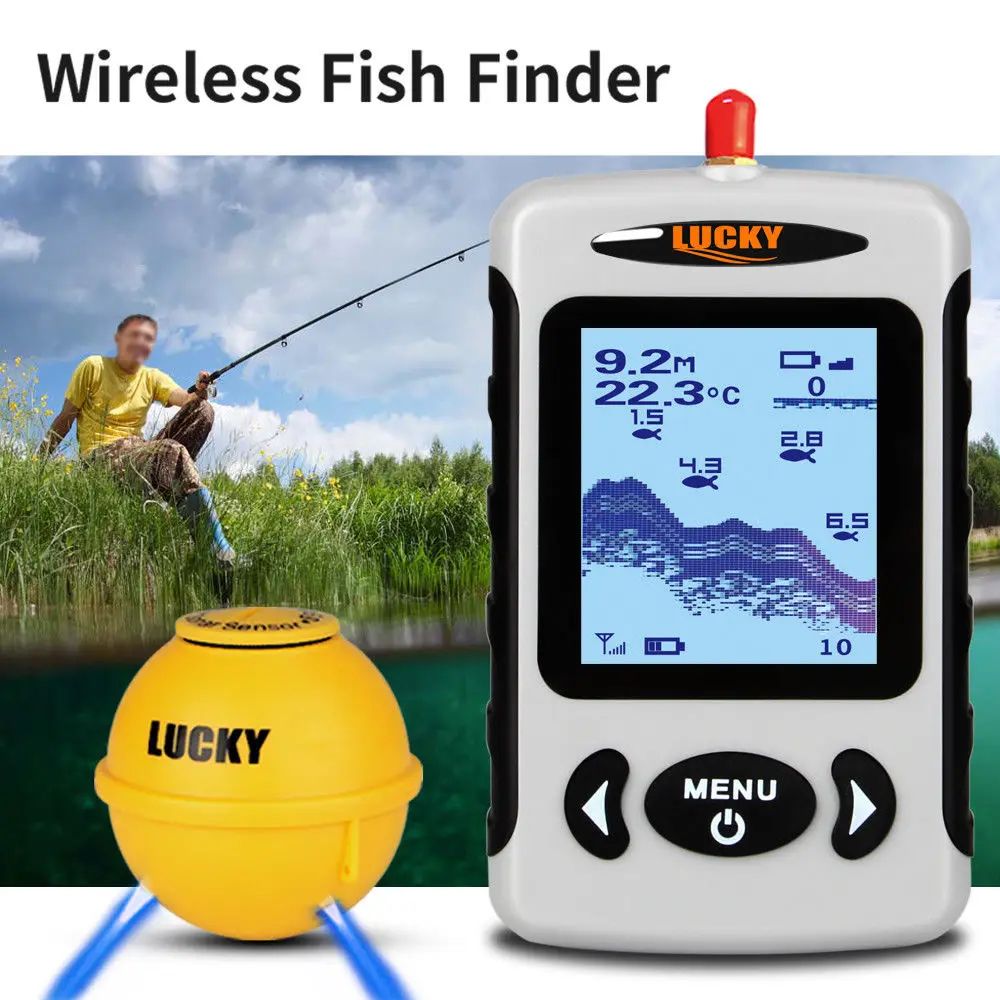LUCKY FFW718LA Russian Fishfinder Attractive Lamp 45M font b Wireless b font Sonar Sensor 90 Degrees