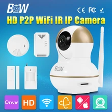 BW CCTV HD 720 P Cámara IP Wifi P2P Inalámbrico con Función de Sensor de Puerta de Alarma, IR/Humo/Mando a distancia de Seguridad Detectores de gas