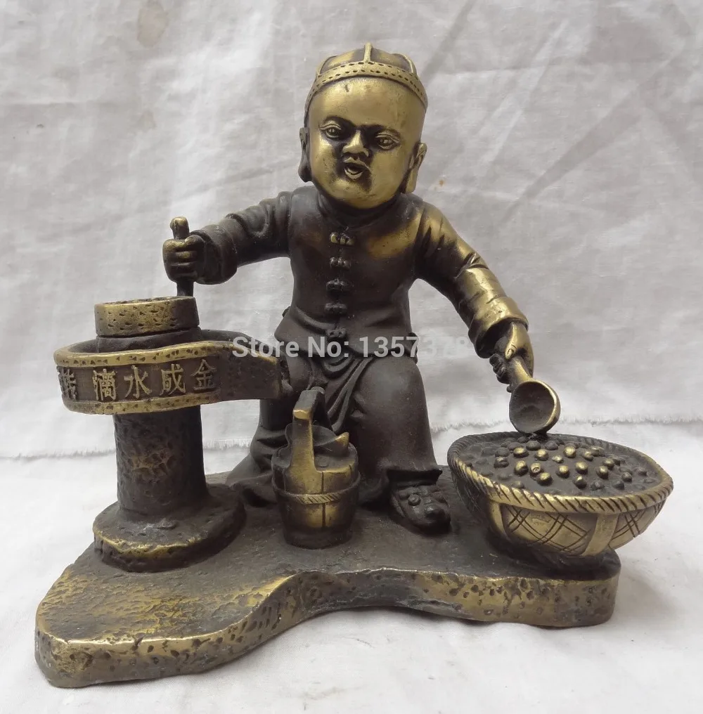 

shitou 00995 8" China Chinese Bronze Good Luck Wealth Old Man Laborer Child Boy Kid Statue discount 30% (C0324)