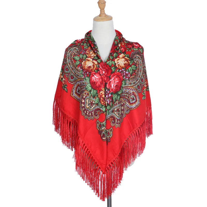 Российский женский модный брендовый квадратный шарф большого размера, хлопковый длинный шарф с кисточками и принтом, осенне-зимняя шаль из пашмины, горячая распродажа