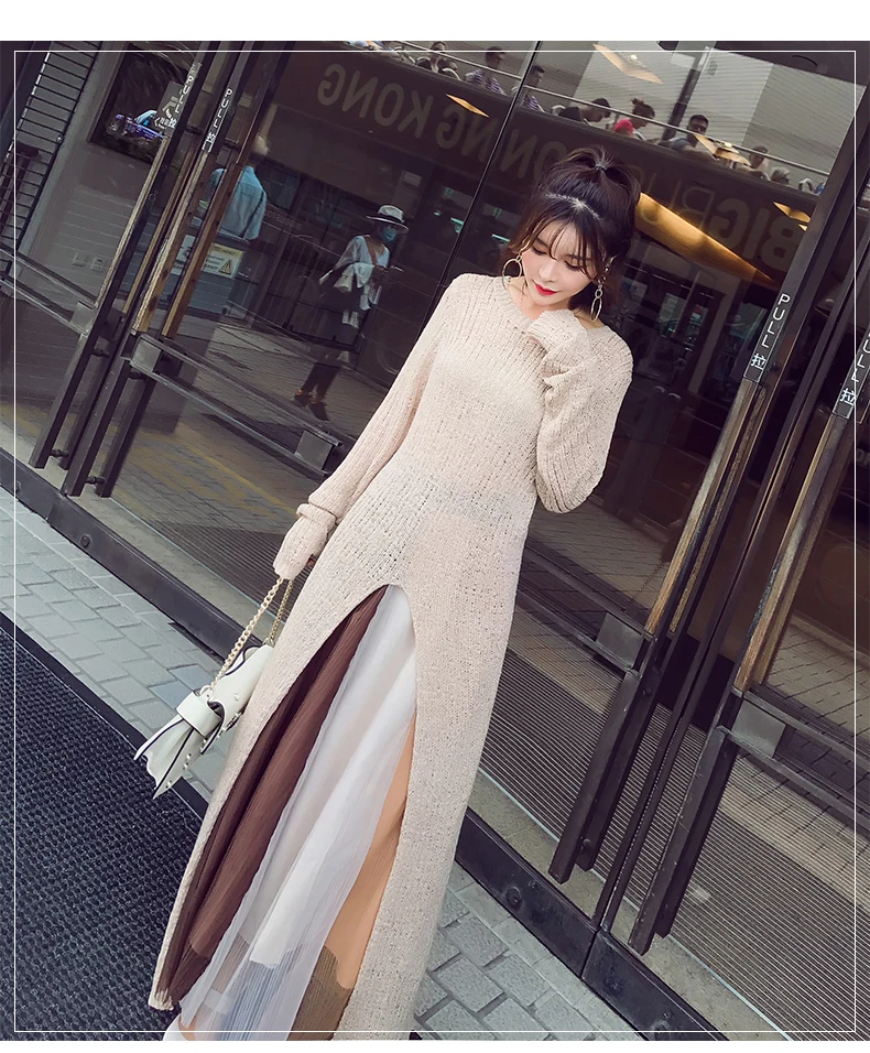 AYUNSUE, Новинка осени, корейский шикарный комплект из двух предметов, Женский вязаный свитер с длинным рукавом, платье, Женская длинная юбка, женские костюмы, верхняя одежда