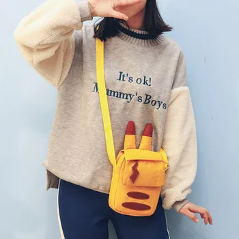 

Ins Hot Sale Summer Canvas Small Girls Studens Crossbody Shoulder Bag Cartoon Pikachu Women Female Mobile Phone Beach Flap Bags